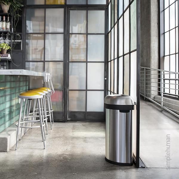美品【simplehuman】セミラウンドオープンカン 60L ステンレス simplehuman 60L Semi-Round Open Top Commercial Trash Can, Brushed