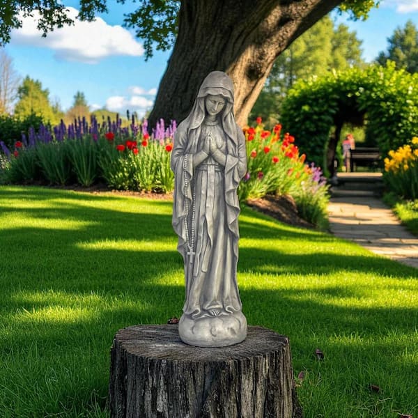 HomeRoots 32 in. Gray Polyresin Virgin Mary Outdoor Garden Stake