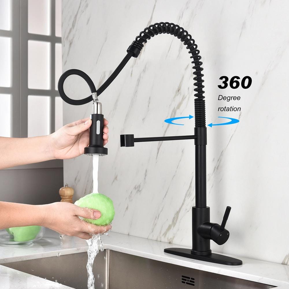 Matte Black Stainless Steel Single Handle Pull Out Kitchen Faucet