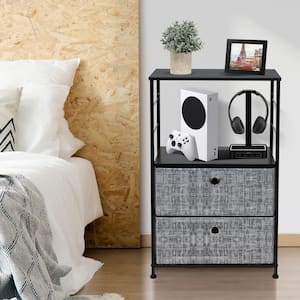 2-Drawer Gray Black Nightstand 33.75 in. H x 21.62 in. W x 11.75 in. D