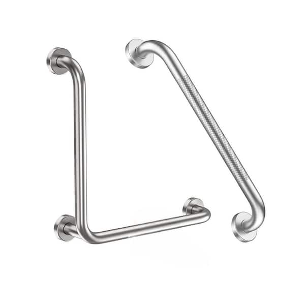 L-Shaped 16 Inch x 1.25 Diameter Concealed Screw Safety Grab Bar Brushed Nickel Bathroom Handrail Support