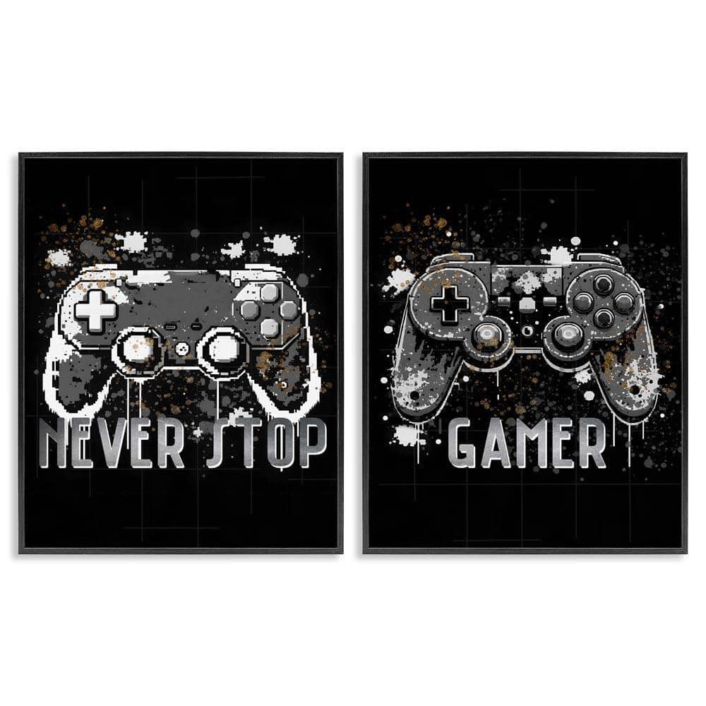 Modern Gamer Controller Phrases by Kim Allen 2 Piece Black Framed Typography Giclee Art Print 30 in. x 24 in.