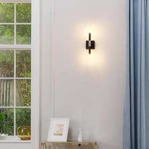 4.75 in. 2-Light Matte Black Minimalist Wall Sconce with No Shade