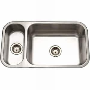 Houzer Elite 31 in. Stainless Steel Undermount 80/20 Small Left Double Bowl Kitchen Sink with Strainer - EHD-3118-1