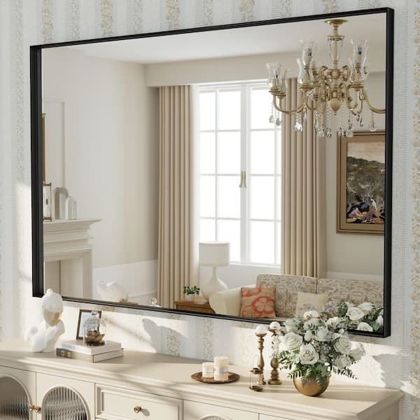 60 in. W x 40 in. H Rectangular Aluminum Alloy Framed and Tempered Glass Wall Bathroom Vanity Mirror in Matte Black