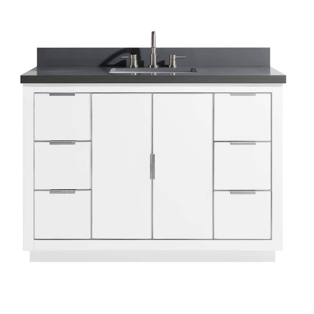 Austen 49 in. W x 22 in. D Bath Vanity in White with Silver Trim with Quartz Vanity Top in Gray with White Basin price history on PriceWatchPro