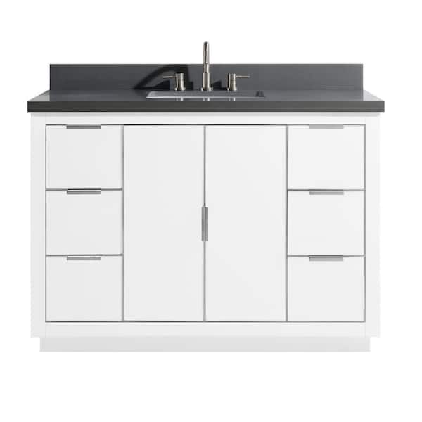 Avanity Austen 49 in. W x 22 in. D Bath Vanity in White with Silver Trim with Quartz Vanity Top in Gray with White Basin