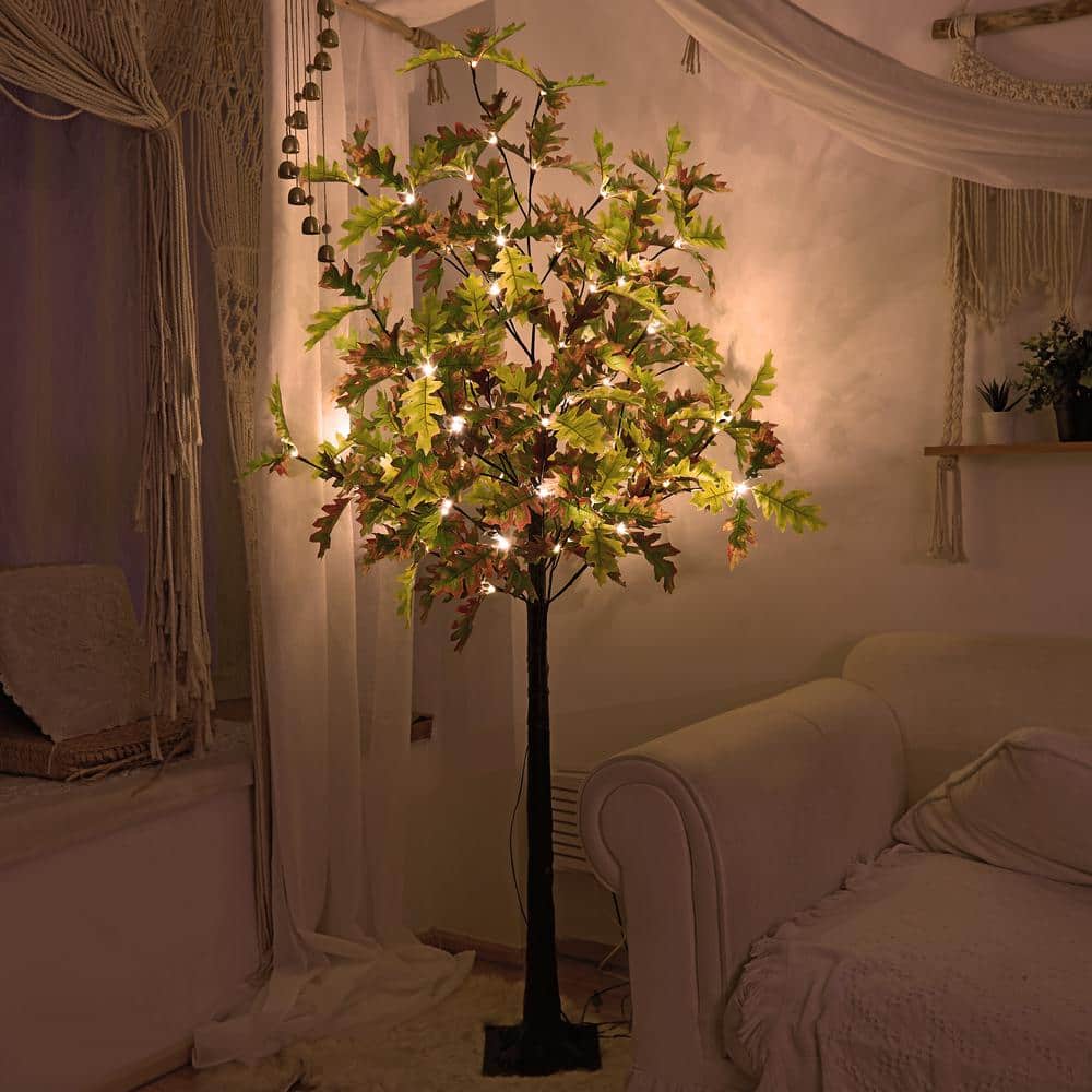 6 ft. Warm White LED Lighted Oak Tree for Indoor/Outdoor Decor