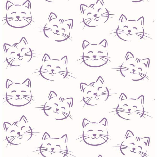 Brewster Purr Purple Cat Sample Purple Wallpaper Sample
