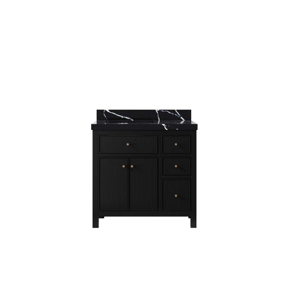 Sonoma 36 in. Left Sink Freestanding Black Bath Vanity with Calcutta Black Quatrz Top Unassembled price history on PriceWatchPro