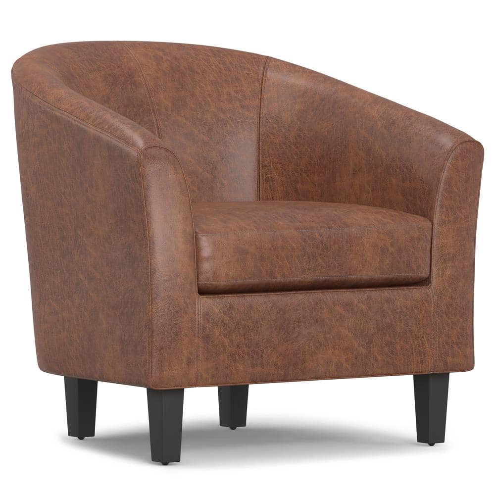 Austin 30" Distressed Saddle Brown Faux Leather Barrel Chair