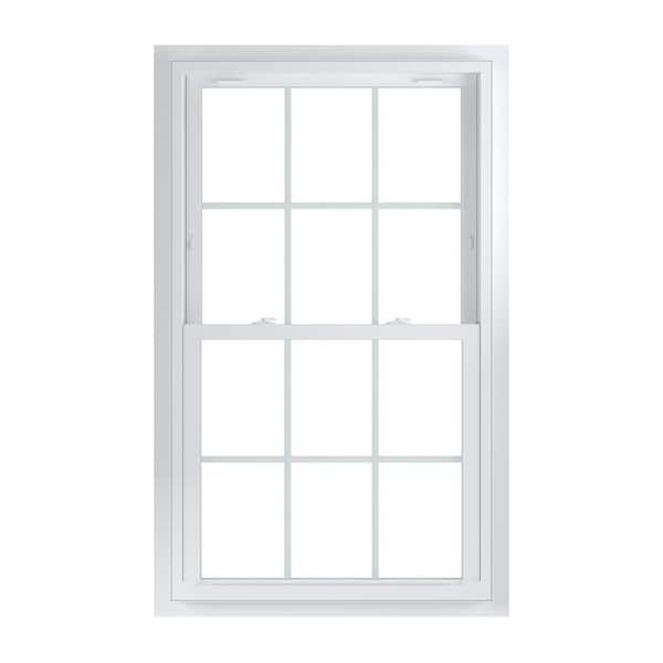 33.75 in. x 56.75 in. 70 Series White Double Hung Low-E Argon Glass Vinyl Fin with J Window with Grids, Screen Incl