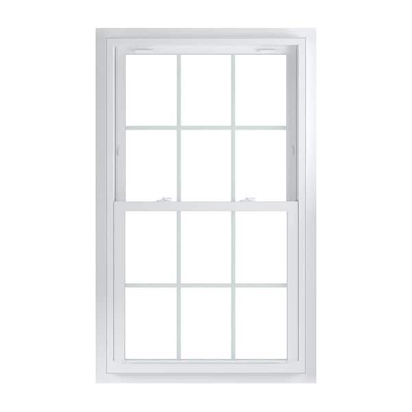 American Craftsman 33.75 in. x 56.75 in. 70 Series Low-E Argon Glass Double Hung White Vinyl Fin with J Window with Grids, Screen Incl
