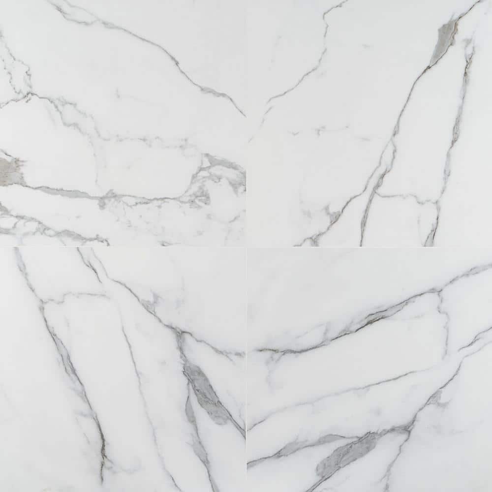24" x 24" White Matte Porcelain Marble Look Tile