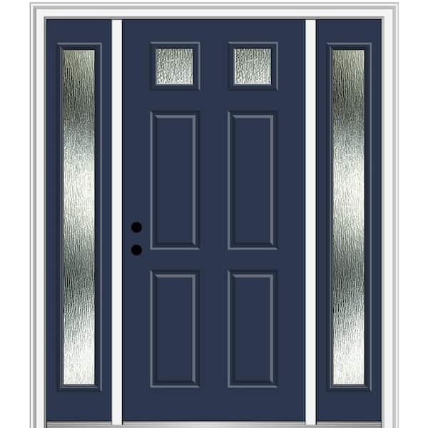 Rain Glass 60 in. x 80 in. Right-Hand Inswing Painted Revival Blue Fiberglass Prehung Front Door on 6-9/16 in. Frame