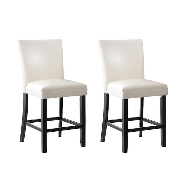 wetiny 40 in. White Middle Back Wood Frame Bar Stool with Fabric Seat (Set of 2)