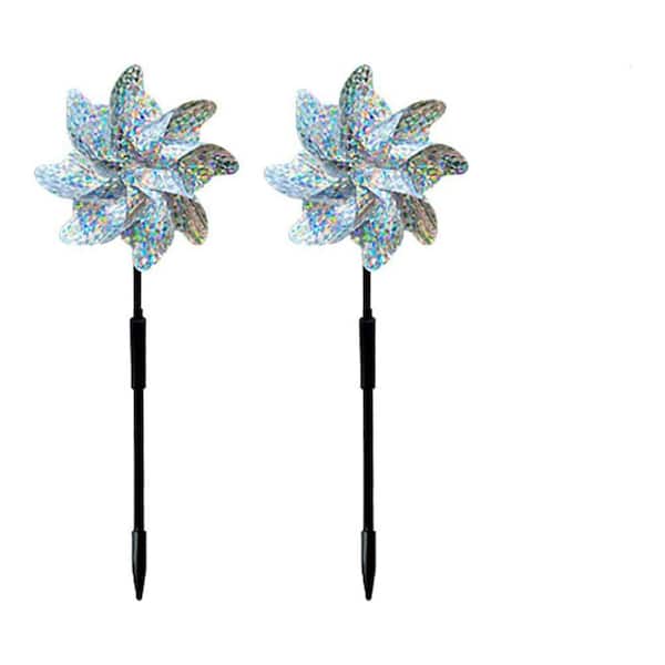 7.28 in. 6.3 in. Bird Deterrent Pinwheel Reflective Wind Spinner Silver 2-Pack for Garden Yard Patio Protection