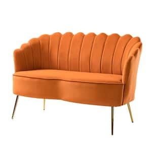 Yeran Velvet 50.2 in. Orange 2-Seats Loveseat with Flower Shaped Back Design