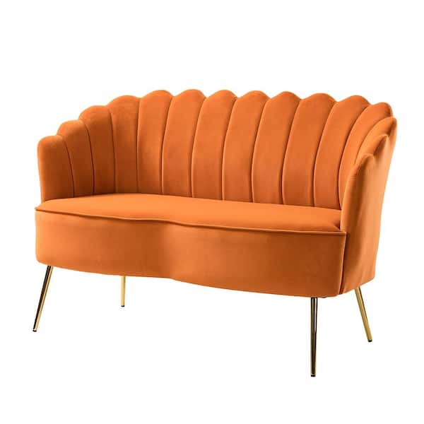 JAYDEN CREATION Yeran Velvet 50.2 in. Orange 2-Seats Loveseat with Flower Shaped Back Design