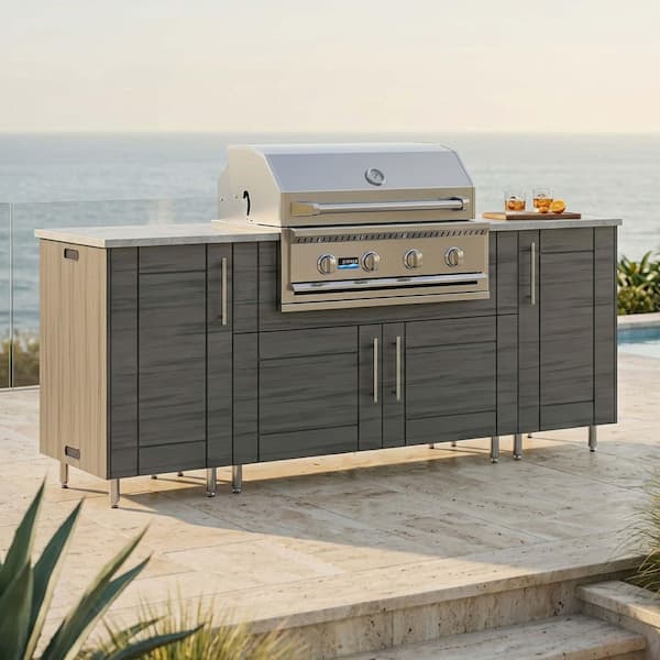 Golden Sky 86.5 in. W 4-Burner Propane Grill Island in Sanibel Dark Ash Gray with Propane Cabinet