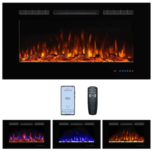 Delandgrand 42 in. Wall Mounted & Recessed Electric Fireplace Insert with App Control Overheating Protection 1500-Watt Logs&crystal