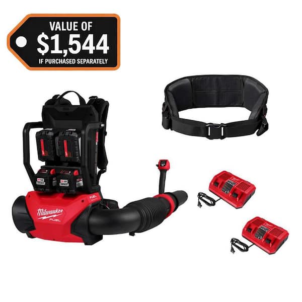 M18 FUEL 155 MPH 650 CFM 18V Brushless Cordless Backpack Blower w/Waist Belt, (4) 12.0 Ah Batteries, 2 Chargers