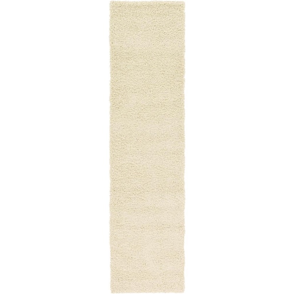 Unique Loom Solid Shag Pure Ivory 10 ft. Runner Rug