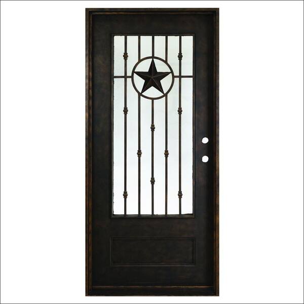 Steves & Sons 37.5 in. x 81 in. Texas Star Antique Rubbed Bronze Left-Hand Inswing Painted Decorative Iron Prehung Front Door