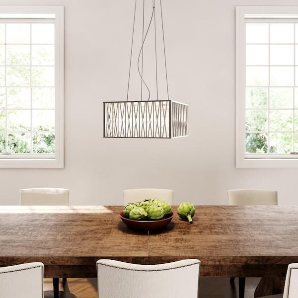 Home Decorators Collection Saynsberry 4-Light Chrome and Crystal Square Shape Pendant