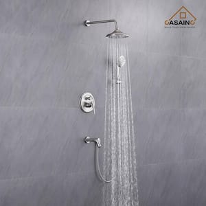 3-Spray Patterns 8.3 in. Tub Wall Mount Dual Shower Heads in Spot Resist Brushed Nickel