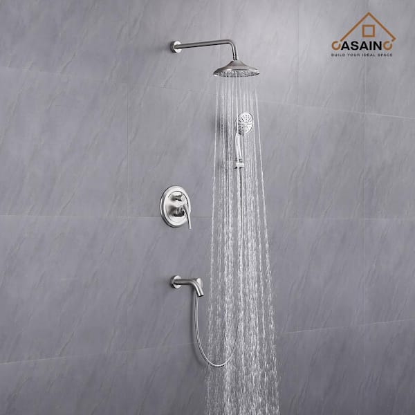 3-Spray Patterns 8.3 in. Tub Wall Mount Dual Shower Heads in Spot Resist Brushed Nickel