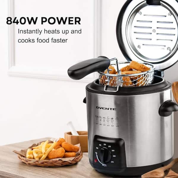 OVENTE 0.95 Qt Silver Mini Electric Deep Fryer with Removable