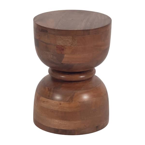 13 in. Brown Round Polished Mango Wood End Table