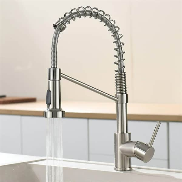 FLG Single-Handle Pull Down Kitchen Sink Faucet With Sprayer Commercial ...