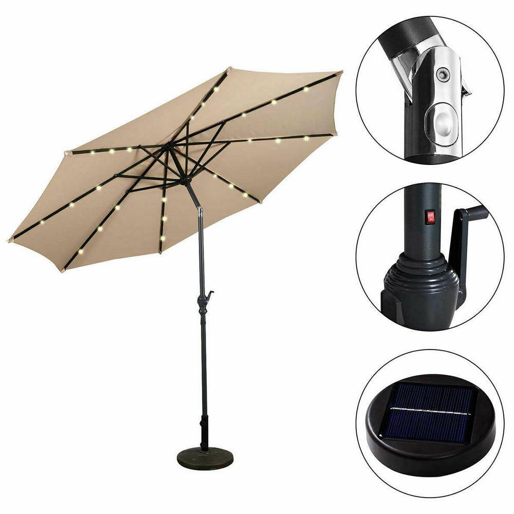 10ft Beige Solar LED Patio Umbrella with Steel Crank