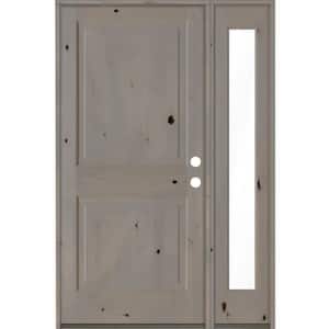 56 in. x 80 in. Rustic knotty alder Left-Hand/Inswing Clear Glass Grey Stain Square Top Wood Prehung Front Door w/RFSL
