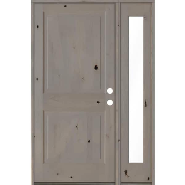 Krosswood Doors 56 in. x 80 in. Rustic knotty alder Left-Hand/Inswing Clear Glass Grey Stain Square Top Wood Prehung Front Door w/RFSL