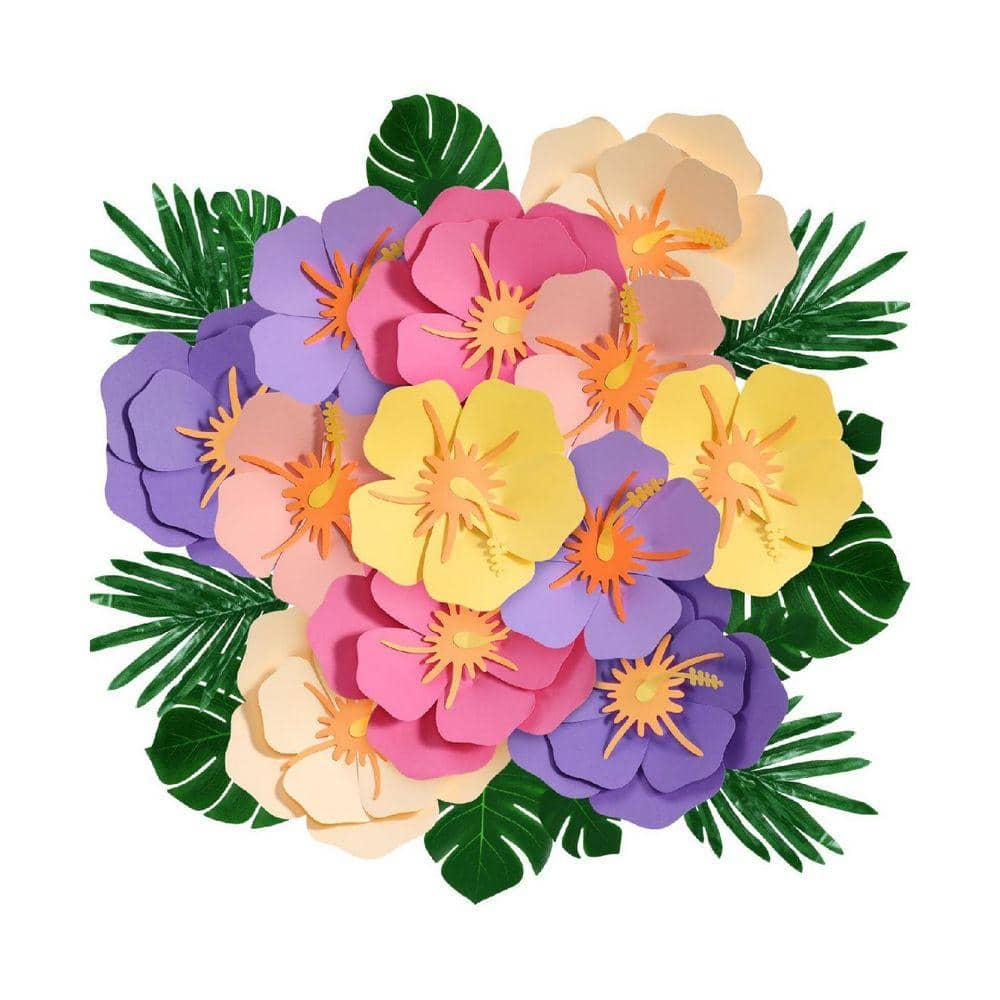 80 Pcs 12 in. Pink Indoor Artificial Hibiscus Paper Flowers and