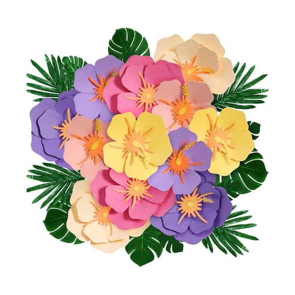 80 Pcs 12 in. Pink Indoor Artificial Hibiscus Paper Flowers and