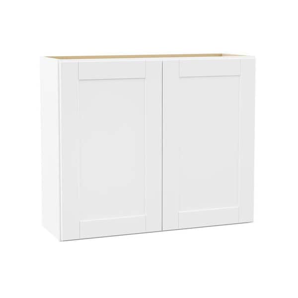 Shaker 36 in. W x 12 in. D x 30 in. H Assembled Wall Cabinet in Satin White