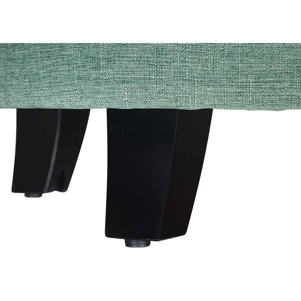 Green Tufted Round Storage Ottoman with Rubberwood Legs