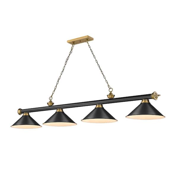Unbranded Cordon 4-Light Matte Black plus Rubbed Brass plus Metal Matte Black Shade Billiard Light With No Bulbs Included