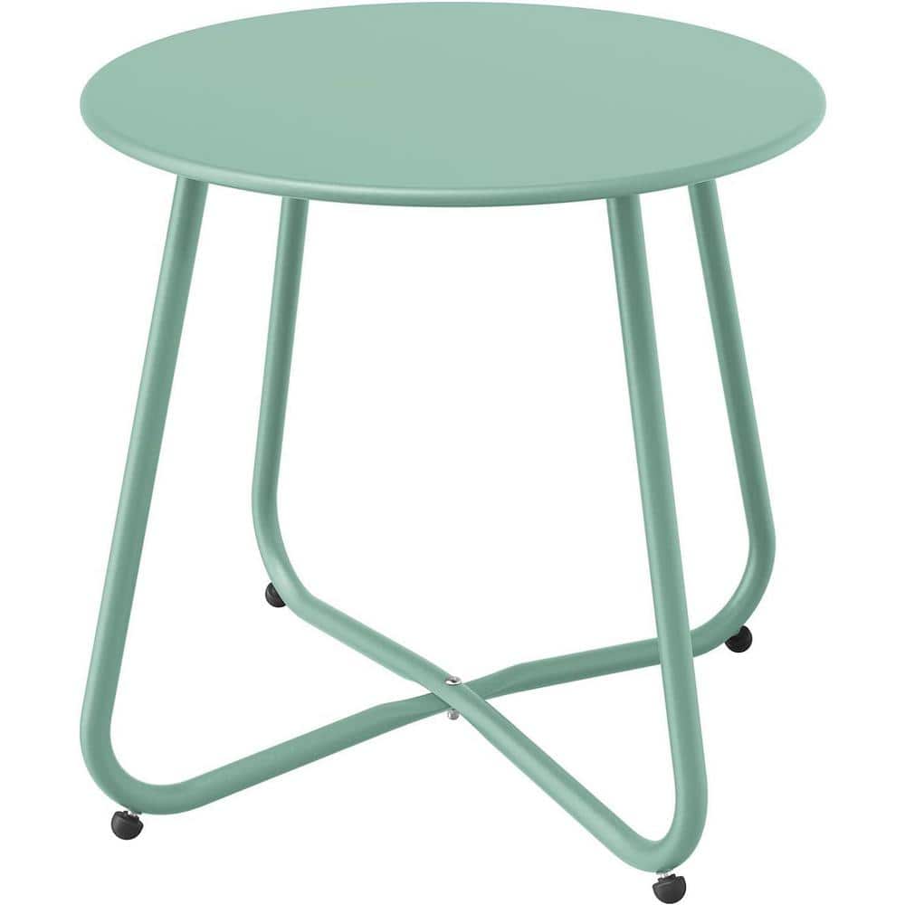 Mint Green Outdoor Patio Side Table, Weather-Resistant Metal Round  Adjusta