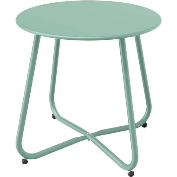 Unbranded Mint Green Outdoor Patio Side Table, Weather-Resistant Metal Round  Adjustable Feet, for Balcony, Porch, Living Room