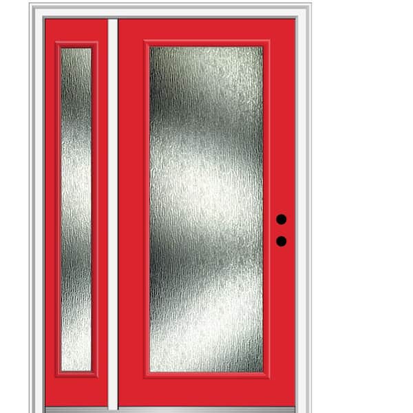 MMI Door 48 in. x 80 in. Left-Hand Inswing Rain Glass Red Saffron Fiberglass Prehung Front Door on 4-9/16 in. Frame