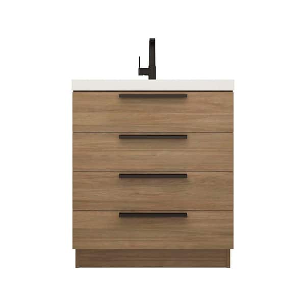 Carla 30 in. W x 20 in. D x 35 in. H Single Sink Freestanding Bath Vanity in Dark French Oak with White Acrylic Top