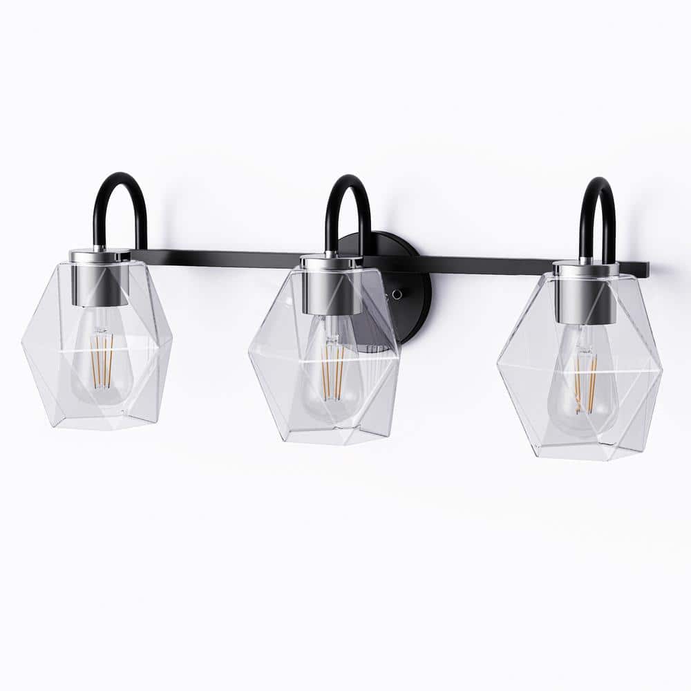 24 in. 3-Light Matte Black Cylinder Vanity Light with Clear Glass Shade for Bathroom and No Bulbs Included price history on PriceWatchPro