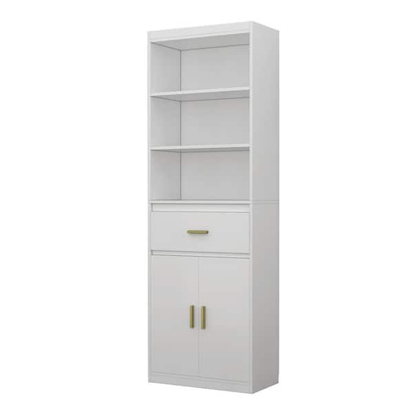 FUFU&GAGA 23.6 in. W x 11.8 in. D x 70.8 in. H White Wood Freestanding Bathroom Linen Cabinet with Drawer and Cabinet