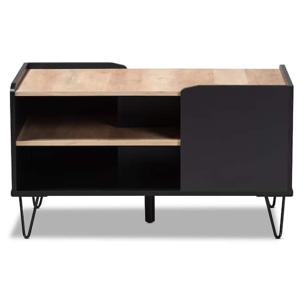 Baxton Studio Lilith 35.8 in. Black and Oak Brown Rectangle Wood Coffee Table