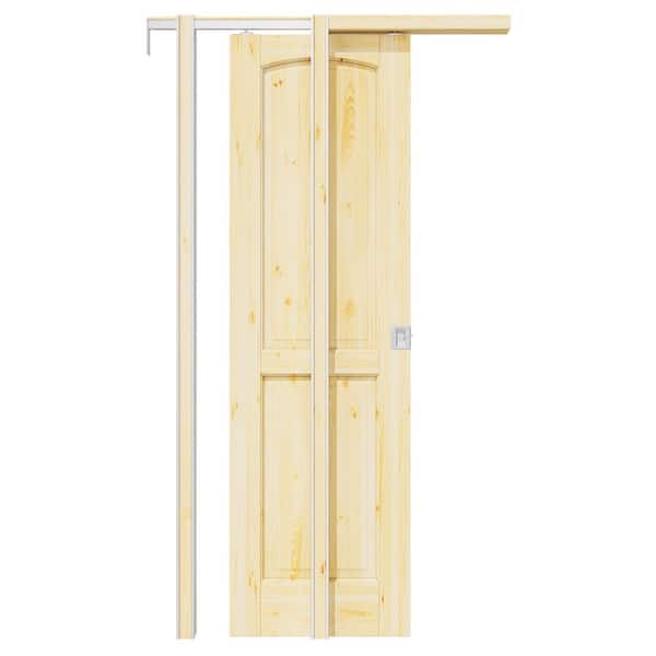 ARK DESIGN 24 in. x 80 in. Arch 2-Panel Unfinished Pine Wood Sliding Pocket Door with Hardware (Soft Close and Silver Lock Incl)